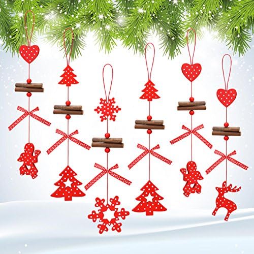 TtoyouU Pack of 12 Christmas Ornaments Solid Wood Set,Christmas Tree Deoration,Christmas Office Car Outdoor Decoration-Christmas Gifts