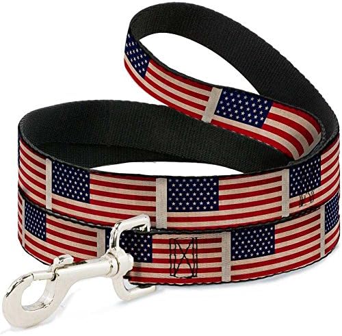 USA Vintage American Flag Pet Dog Leash | 6 ft Length (1 Inch Wide) - Made in the USA