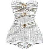 MakeMeChic Women's Summer Short Rompers Cut Out Bandeau Strapless One Piece Jumpsuits