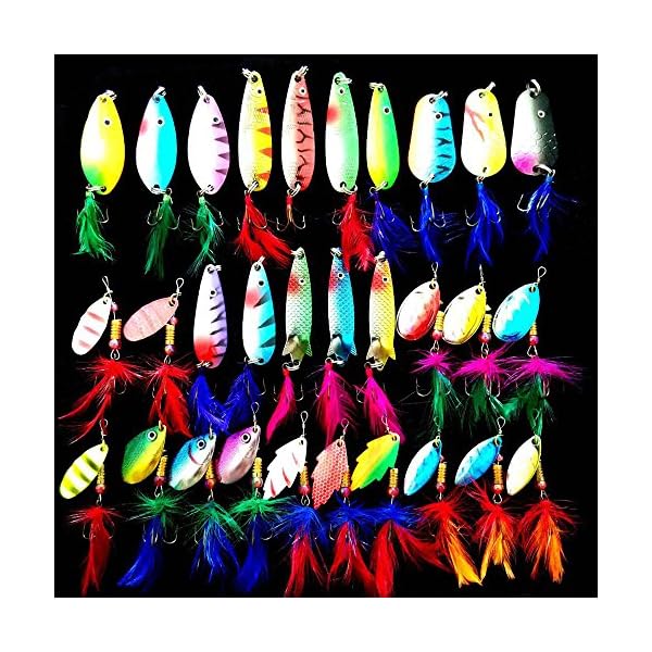 Easy-Catch-30-Pack-Assorted-Fishing-Metal-Lures-Colorful-Feather-Meatl-Casting-Fishing-Spinner-Baits-Spoon-Fishing-Lures-Sharp-Fish-Treble-Hooks-Tackle-Kit