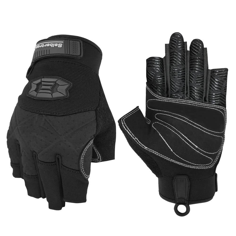 Seibertron M.F.O.S.G-3 Gloves 3/4 Finger Padded Palm Lightweight Breathable Climbers, Rock Climbing, Rescue, Adventure, Sailing, Yachting, Paddling, Fishing, Kayaking Sports Black XS