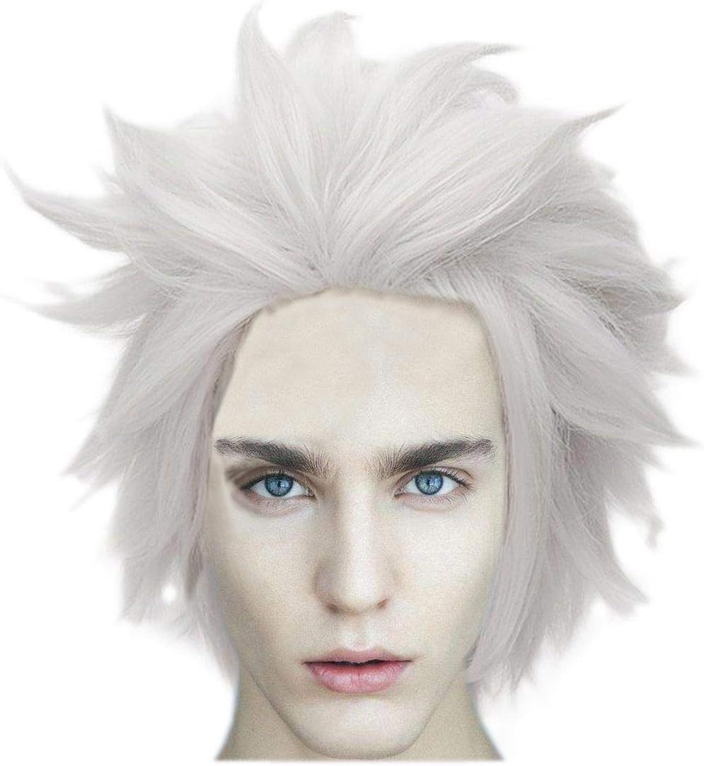 Wgior Anime Natural as Real Hair Styled Synthetic Halloween Cosplay Costume Party Daily Short Wigs (white1)