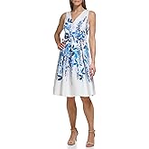 Eliza J Womens Fit and Flare Style Woven Faille Sleeveless Vneck Floral Dress