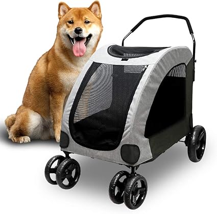 Amazon ペットカート 多頭中小型犬 大型犬バギー 折りたたみ式 犬用カート中型犬 四輪 組み立て簡単 介護用 多機能 通気 軽量 耐荷重60kg お出かけ グレー Haveget カート 通販