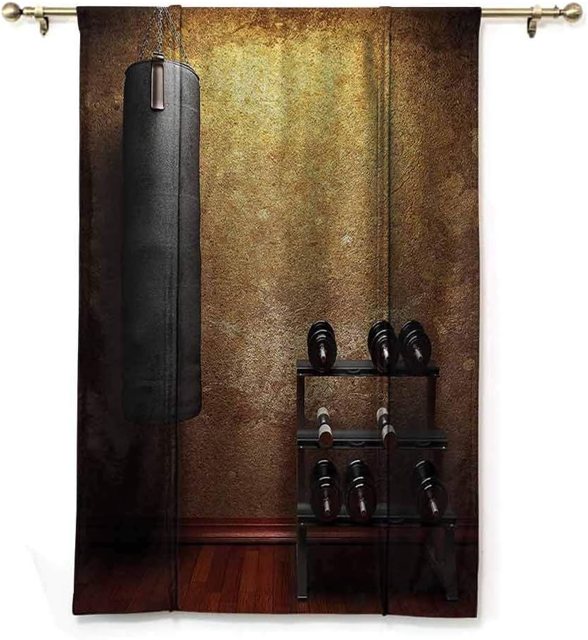 Printed roman curtain Fitness Durable Gym Room with Equipments Dumbbells Work Out Concept 3D Digital Print,W36"x L72" Black Redwood Light Brown