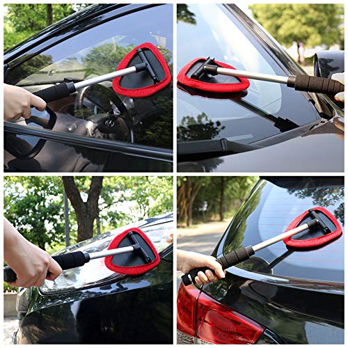 COCODE Windshield Cleaner Tool, Auto Car Window Windshields Washing Brush, Adjustable Triangular Shape Cleaning Interior Auto Glass Wiper Kit with Extendable Handle, 2PCS Washable and Reusable Pads - Thumbnail 6