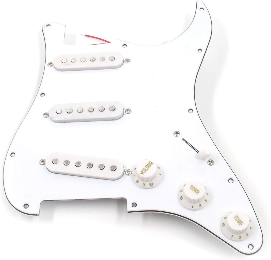 FarBoat Loaded Prewired Pickguard Scratch Plate Set, Pickups, 5 Way Switch, Potentiometers, Knobs, Screws for Electric Guitar SQ ST(White)