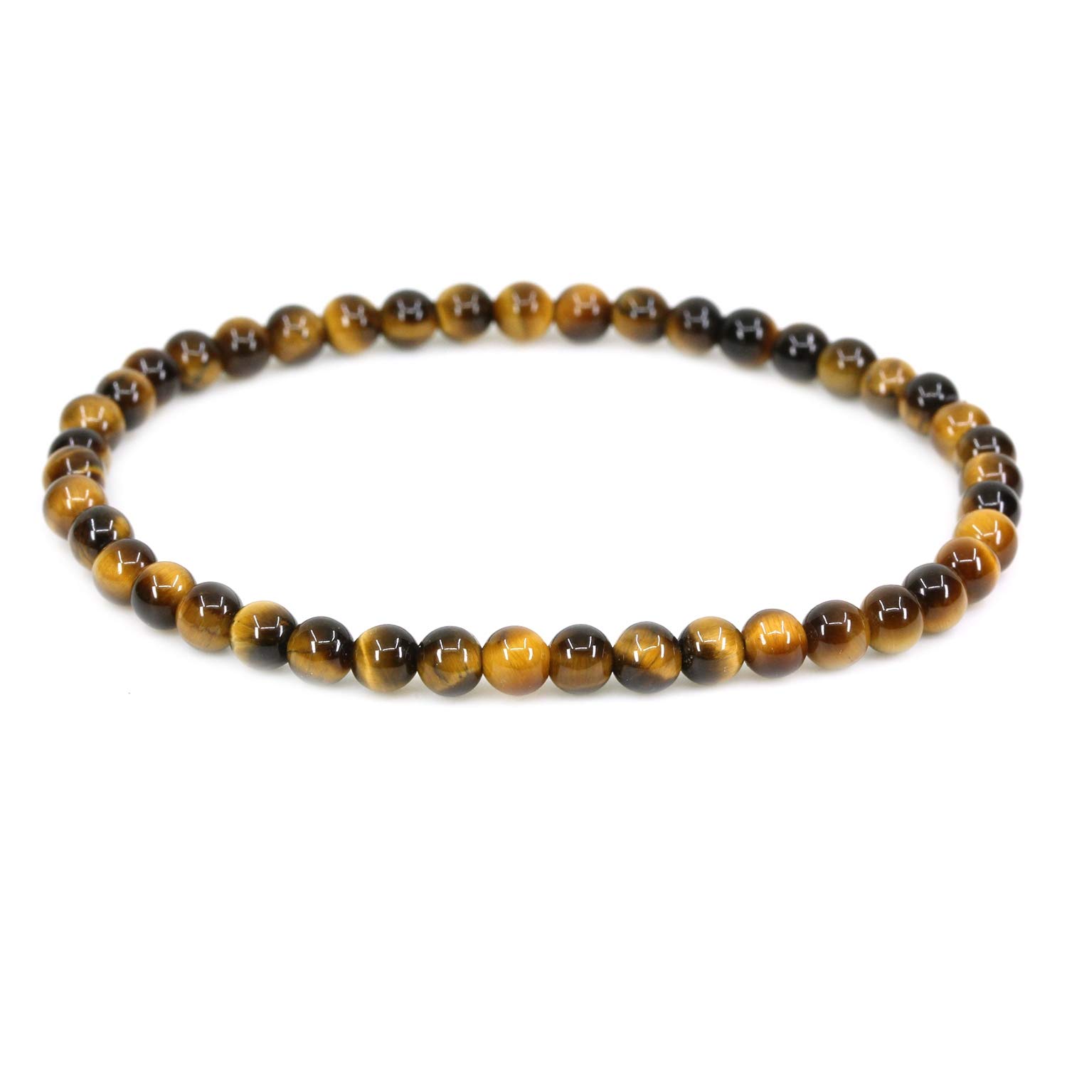 CHENYUE Natural Crystal Golden Tiger Eye 4mm Round Beads Stretch Bracelet 7" Unisex