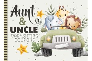 Aunt And Uncle Babysitting Coupons: 50 Vouchers / Blank Template Booklet To Fill In / Family Gift / Cute Card Alternative / Jungle Safari Animals in Green Car - Elephant Giraffe Lion Art Cover