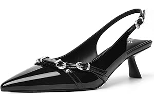 Mostrin Kitten Heels for Women Pointed Toe Pumps Patent Leather Low Heel Slingback Heels with Buckle Dress Shoes for Dating Party Working