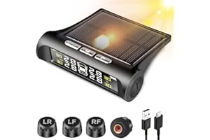BEARDODO Tire Pressure Monitoring Systems - TPMS Wireless Tire Monitor with Solar Charger 6 Alarm Modes LCD Display Pressure and Temperature Alarm Auto Safety Monitor for RV