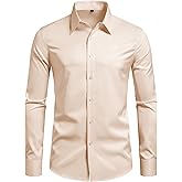 Men's Athletic Slim Fit Long Sleeve Button Down Shirts for Gym Business Casual Stretch Tops Breathable Solid Dress Shirts