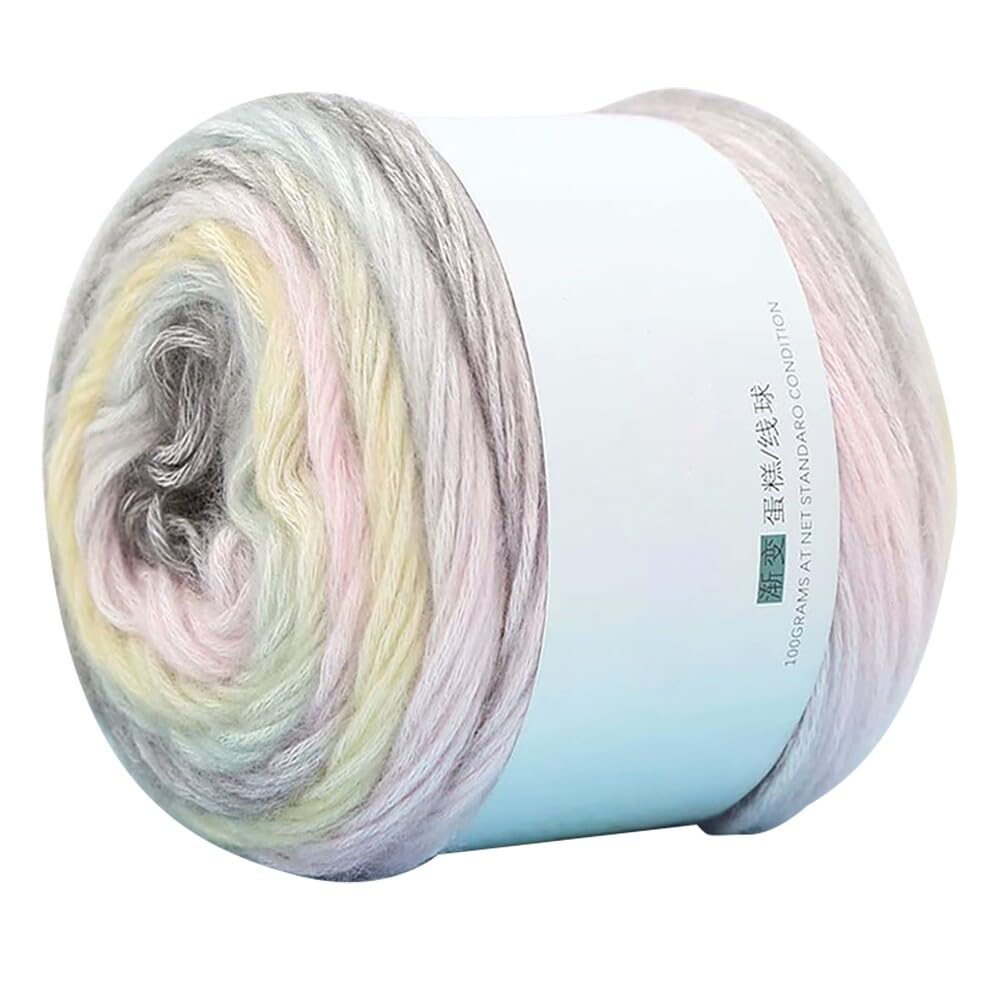 Uposao 100g Yarn Bobbel Gradient Cotton, 100% Soft Warm Multicolor Cake DIY Rainbow for Knitting or Crochet, Type 16