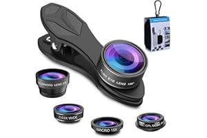 MIAO LAB 5 in 1 Phone Camera Lens Kit -0.63X Wide Angle Lens & 15X Macro Lens+190°Fisheye Lens/CPL + 2X Telephoto Lens Compat