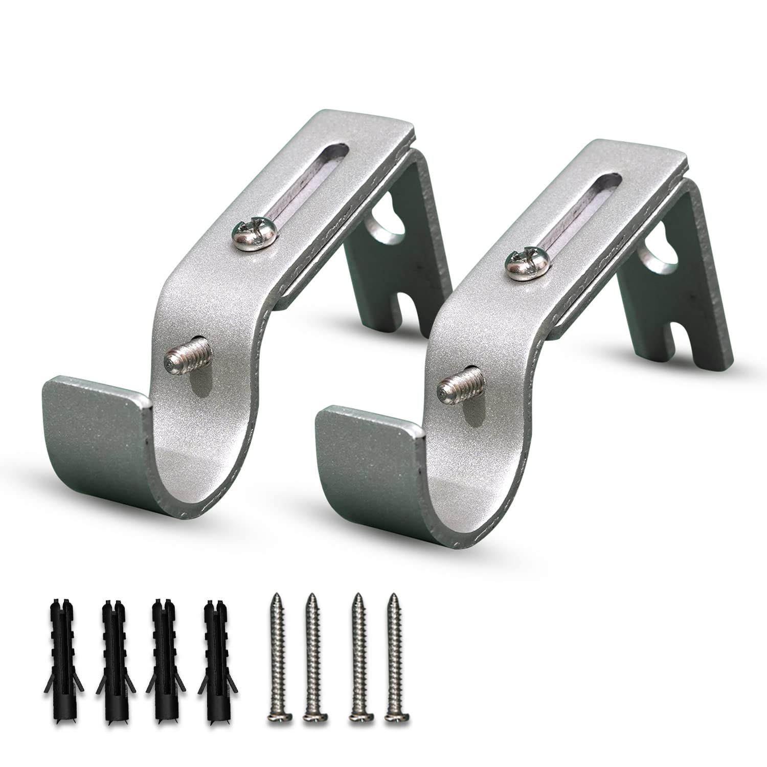 Quality Den Curtain Pole Brackets 2Pcs with Adjustable Length of 9-12cm - Metal Curtain Rod Brackets set with Screws for Poles, Wall Rod-Heavy duty & Rust Resistant (Silver)