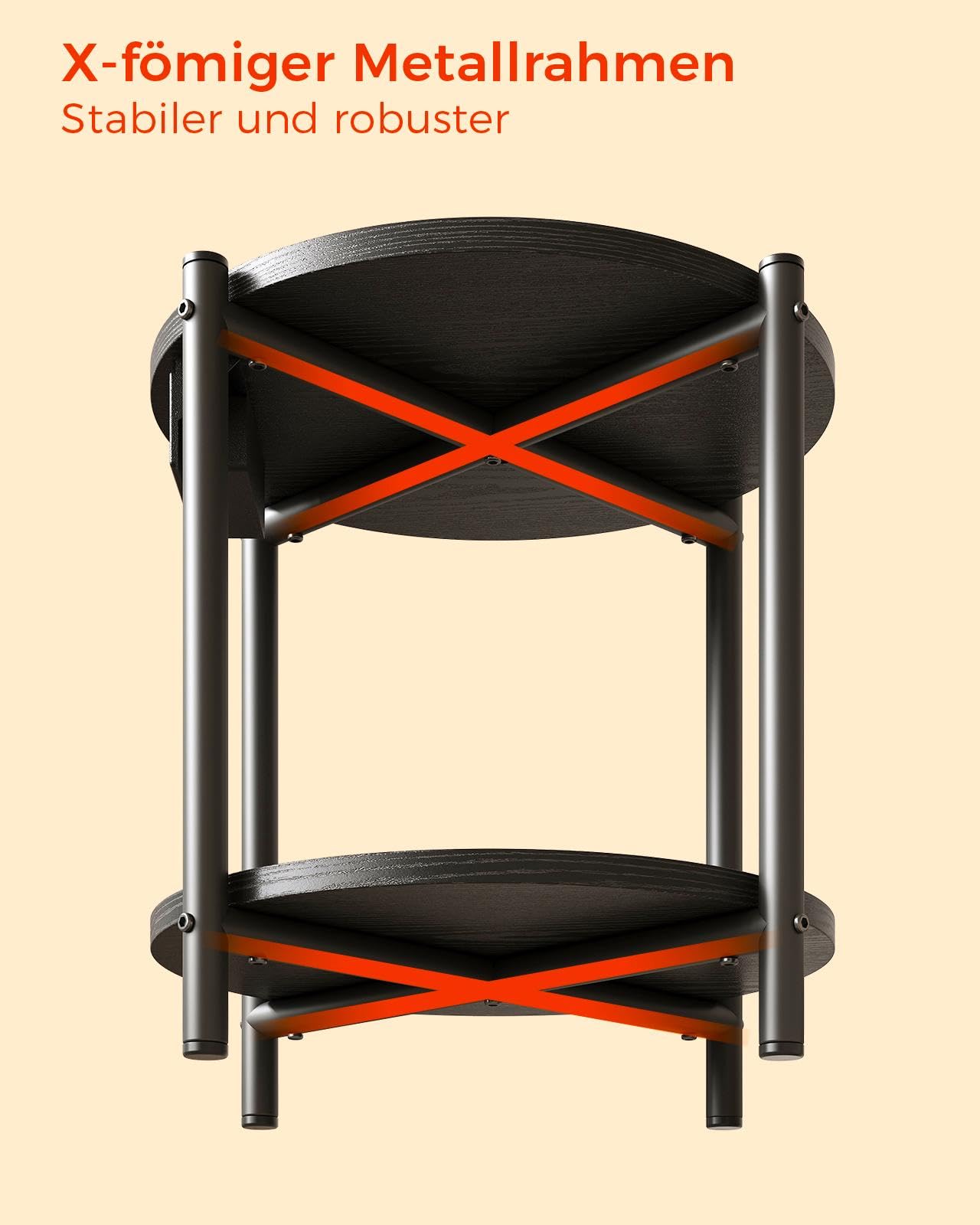 IRONCK Rund Nachttisch 2er Set, Beistelltisch mit Steckdose, USB-C-Anschluss, Kleiner Tisch Holz & Metall, Sofatisch Wohnzimmertisch Couchtisch 2 Ablage für Schlafzimmer (Schwarz, 2 Stücke) 6