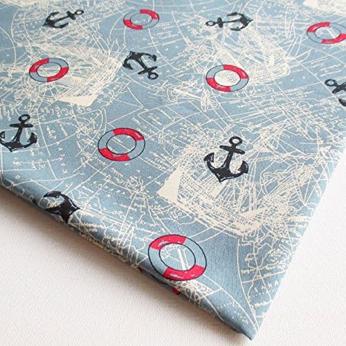 Blue Marine Fabric Anchor Ship Navigate Ocean Sailing Cute