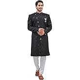 Indian Designer Wedding Festive Wear Men's Jacquard Fabric Indo-Western Sherwani Pajama Set