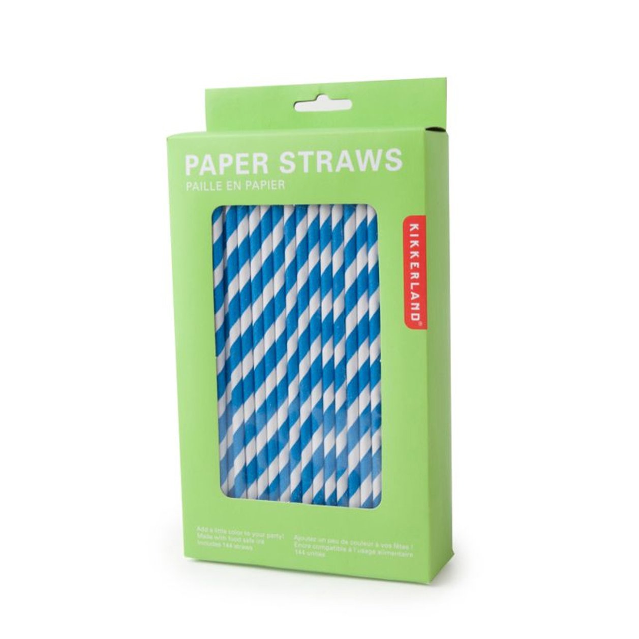 Kikkerland 144-Piece FSC Paper Food Safe Ink Stripe Paper Straw, Blue