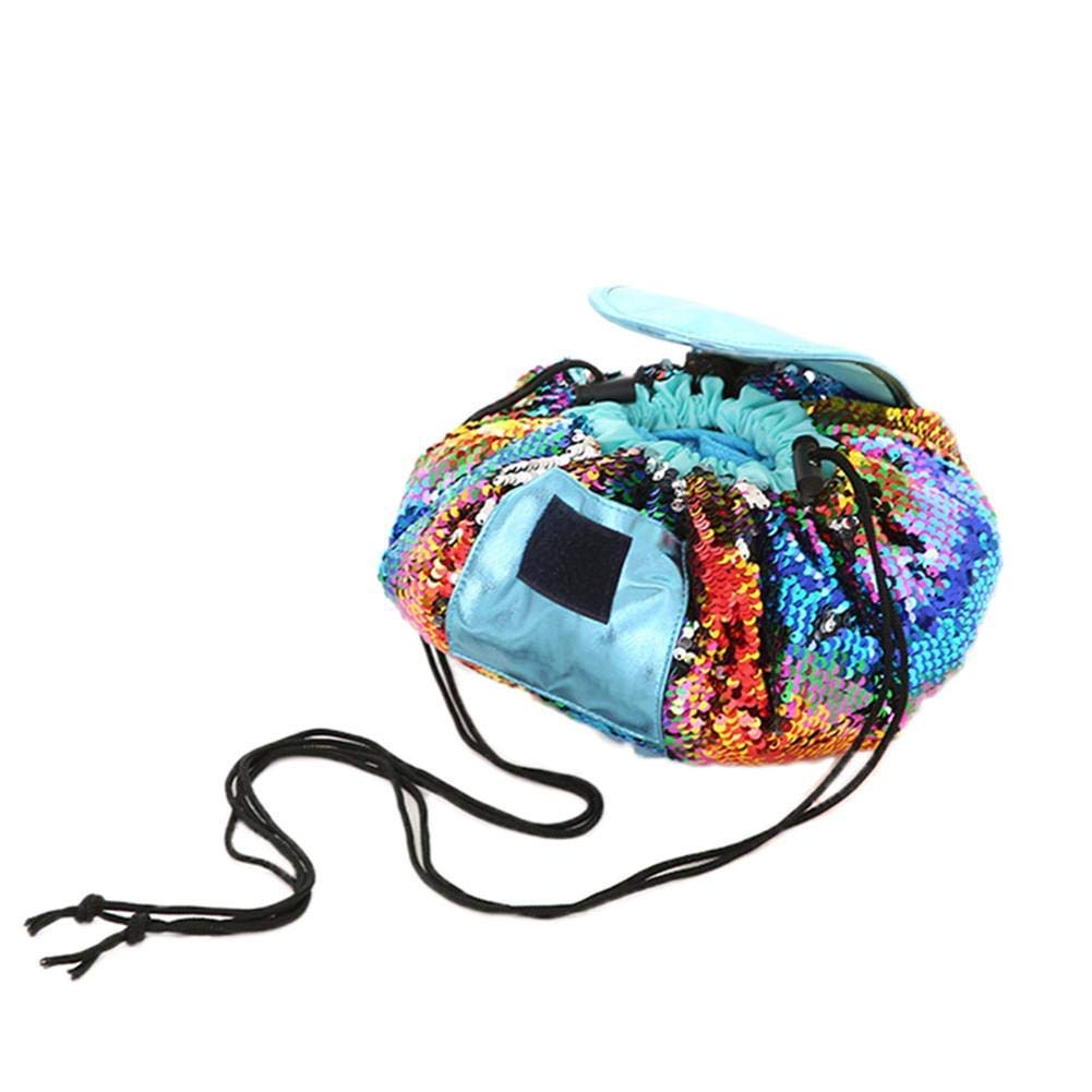 Fanovo Unicorn Lazy Drawstring Cosmetic Bag - Unicorn Makeup Bag,Waterproof Travel Bag Drawstring Makeup Bag Magic Toiletry Bag for Women+ 1 PC Cute Unicorn Ring (Sequin Rainbow)