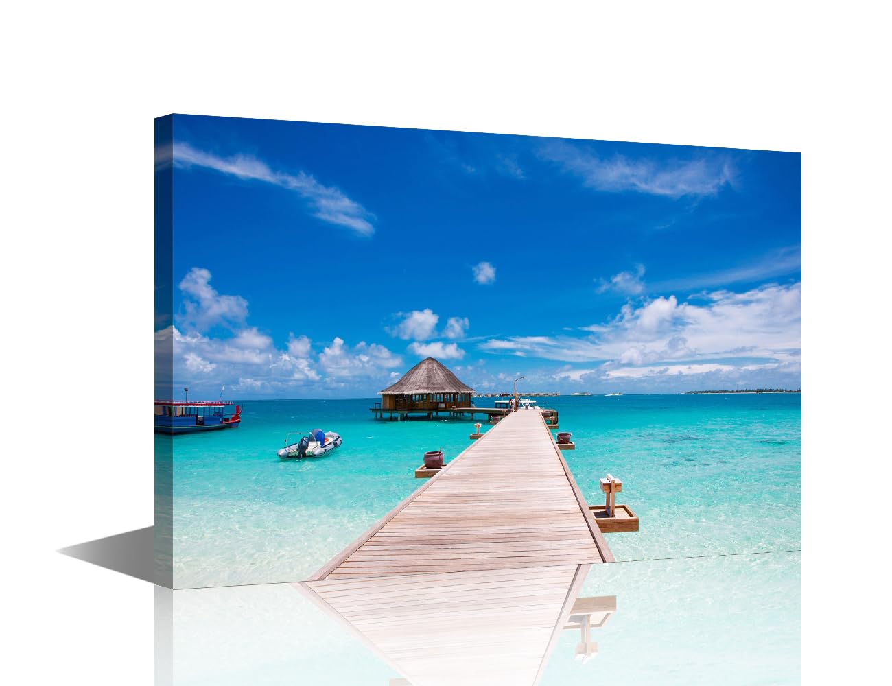 Wall Decorations for Living Room Canvas Wall Art Pier to Tropical Island Vacation Getaway Outdoor Natural Scenery Canvas Wall Art Modern Home Decor Framed Ready to Hang (24"W x 16"H)