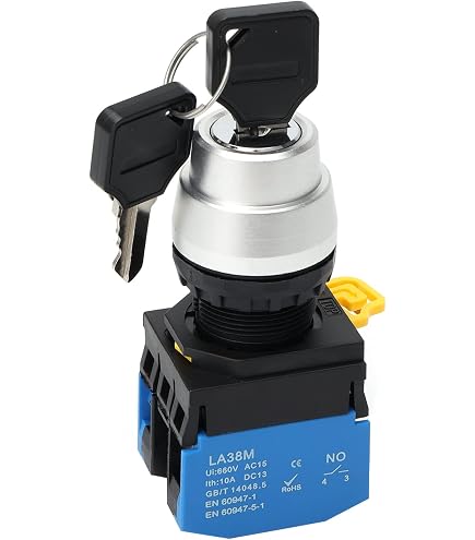 22mm Key Lock Switch – 2 Positions, DPST, OFF-ON, 4 Screw Terminals, 10A 660V (Flat Key, Maintained Action)