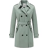 KVE Classic Women's Trench Coat, Mid-Length Belted Windproof Double Breasted Overcoat Jacket
