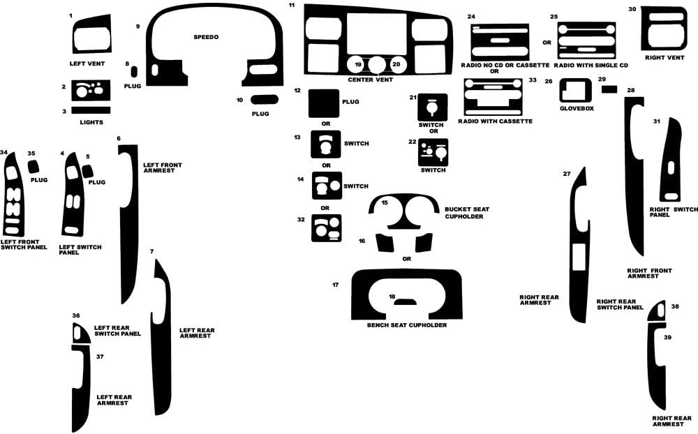 Rvinyl Rdash Dash Kit Decal Trim for Ford F-350 2005-2005 - Wood Grain (Burlwood Dark)
