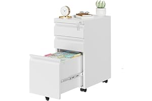 LVSTEEL Metal Mobile File Cabinet with Lock and 4 Keys - Fully Assembled, Under Office Desk 3 Drawers Filing Cabinet for Home Office with Anti-tilt Wheels, A4/Legal/Letter Hanging File Drawers