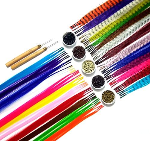 Lot 100 pcs GRIZZLY &amp; SOLID Synthetic Hair Extensions with 200 Beads,2 Hooks