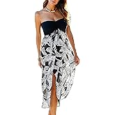 Women's Beach Dress Summer Maxi Sundress Strapless Hawaiian Cover Ups Asymmetrical Wrap Dresses