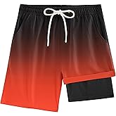 Boys Swim Trunks with Compression Liner UPF 50+ Quick Dry Bathing Suit Kids Beach Shorts Swimwear 7-20T