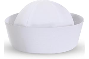 Ubauta White Sailor Hat Costume: US Navy Hats for Parties Halloween and Weddings - 1 Pack