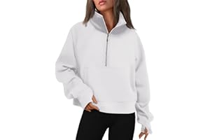 WYNNQUE Womens Quarter Zipper Pullover Oversized Sweatshirts Cropped Fleece Half Zip Hoodies Fall Clothes Sweaters Thumb Hole