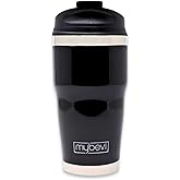 MyBevi Retro Wave Insulated Tumbler – Triple-Layer Vacuum Stainless Steel Coffee & Tea Travel Cup, Spill-Resistant Lid - 12 oz, Black
