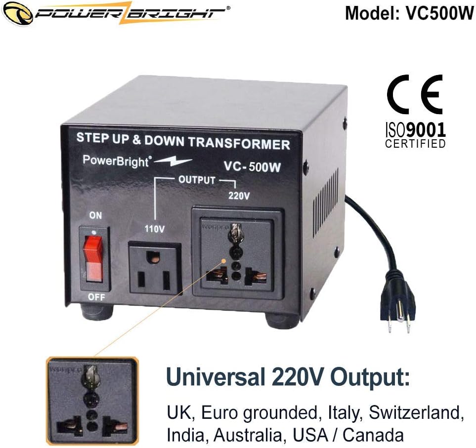 PowerBright Step Up & Down Transformer, Power ON/Off Switch, Can be Used in 110 Volt Countries and 220 Volt Countries, Convert from 220-240 Volt to 110-120 Volt AND from 110-120 Volt to 220-240 (500W): Home Audio & Theater