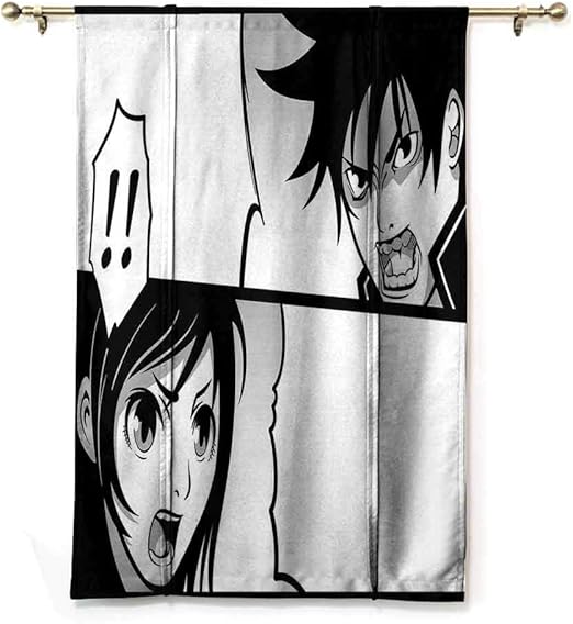 Homrkey Simple Roman Curtain Anime Japanese Comics Strip With Boy And Girl Fight Scene Manga Image Cartoon Print Bedroom Balcony Living Room W48 Xl72 Black White Gray Amazon Ca Home Kitchen