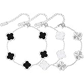 WSupikio 3PC Clover Bracelets Set 18k Gold Plated Lucky Clover Bracelet Women Adjustable Link Bracelets Cute Gold Jewelry