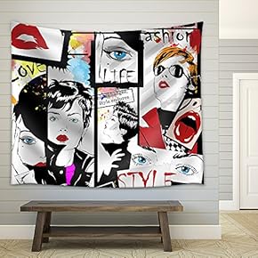 Fashion Girl in Sketch-Style. Vector Illustration. - Fabric Wall Tapestry Home Decor - 51x60 inches