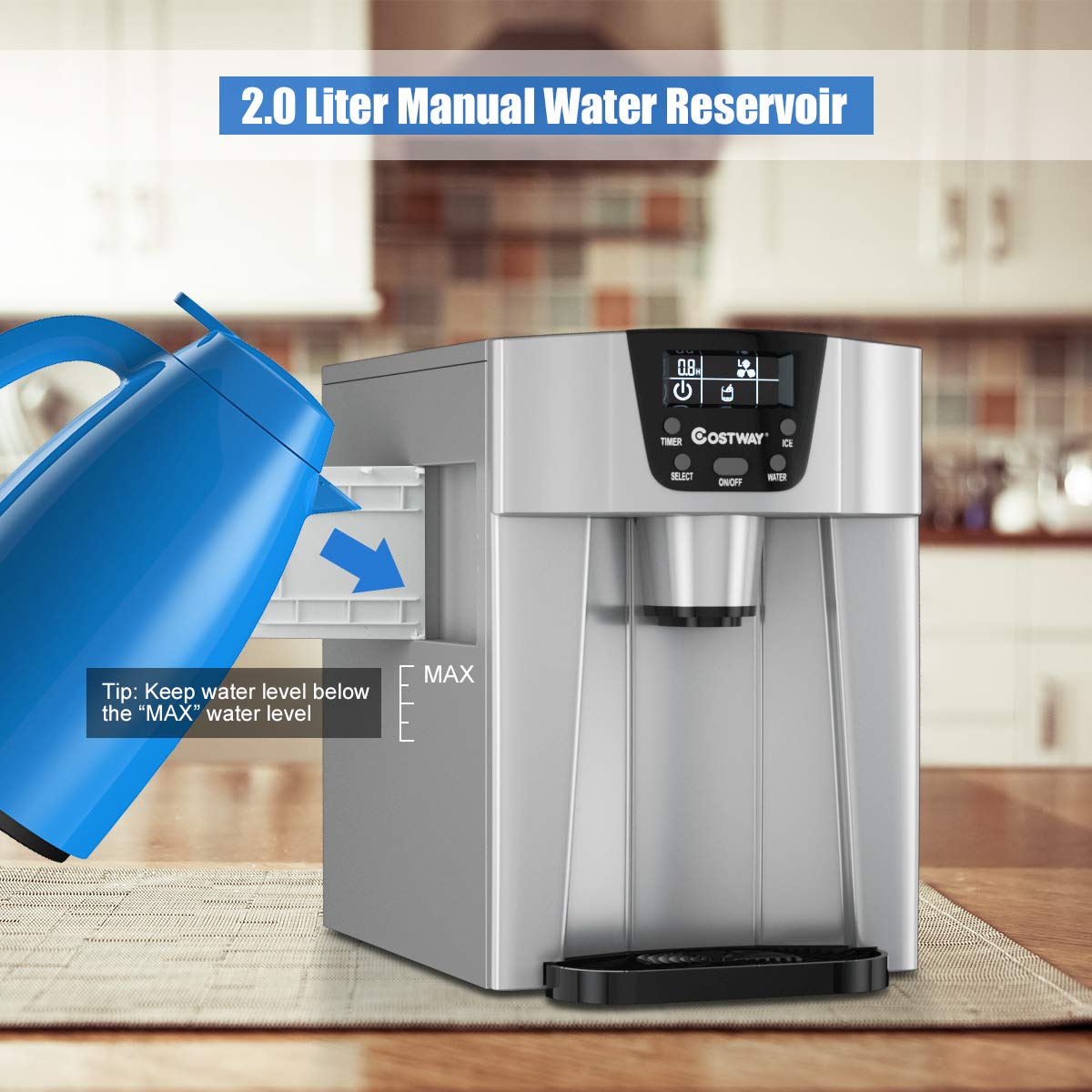 COSTWAY 2 in 1 Countertop Ice Maker with Builtin Water Dispenser