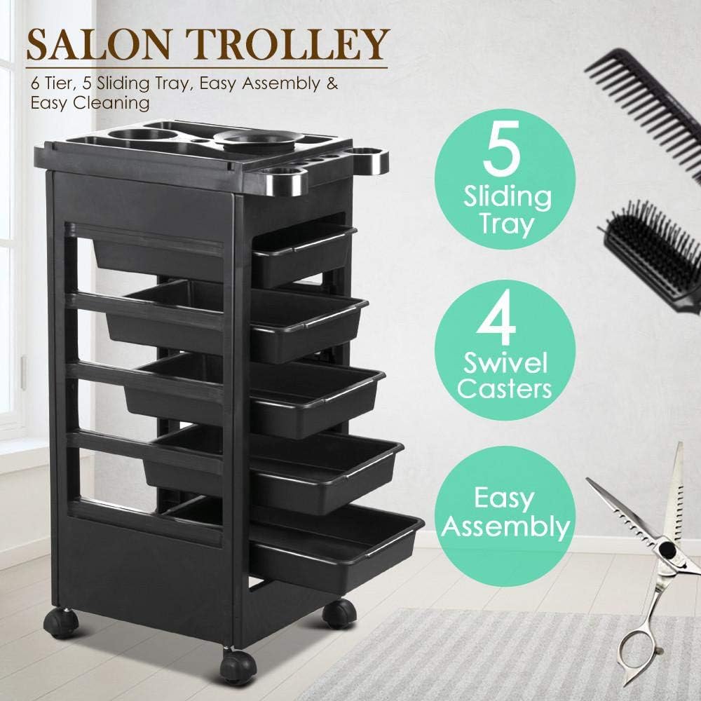 Topeakmart Salon Trolley Rolling Cart with 5 Drawers, Stylist Hairdressing Spa Cart W/Storage Wheels: Office Products
