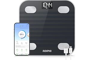 RENPHO Rechargeable Smart Scale for Body Weight, Electronic 13 Body Composition Monitors sync with App, Bluetooth Digital Bathroom Scales, Elis 1, Black, 396 lbs