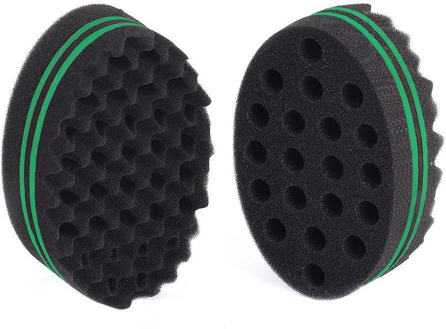BERON Big Holes Afro Braid Style Coil Wave Hair Curl Sponge Brush for Natural Hair (2 Pcs Black/Red) (2 Pcs Black/Green)
