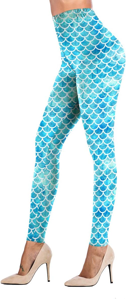 Womens Printed Leggings Unique Patterned Brushed Stretchy Pants Workout Yoga Fitness