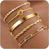 PLOMFOV Gold Bracelets for Women Stack Non Tarnish 14K Gold Plated Chunky Gold Bangles Bracelet Set Beaded Paperclip Chain Cuban Link Dainty Trendy Waterproof Stackable Cuff Bracelets Jewelry Gifts for Women