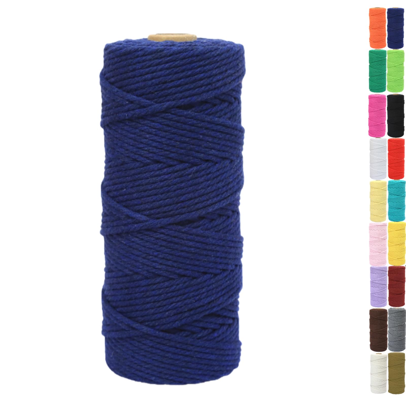 Binwat Natural Macrame Cotton Cord Twine String Colored Cotton Rope Yarn for DIY Crafts Knitting Plant Hangers Christmas Wedding Decor (Navy Blue, 2mmx200m)