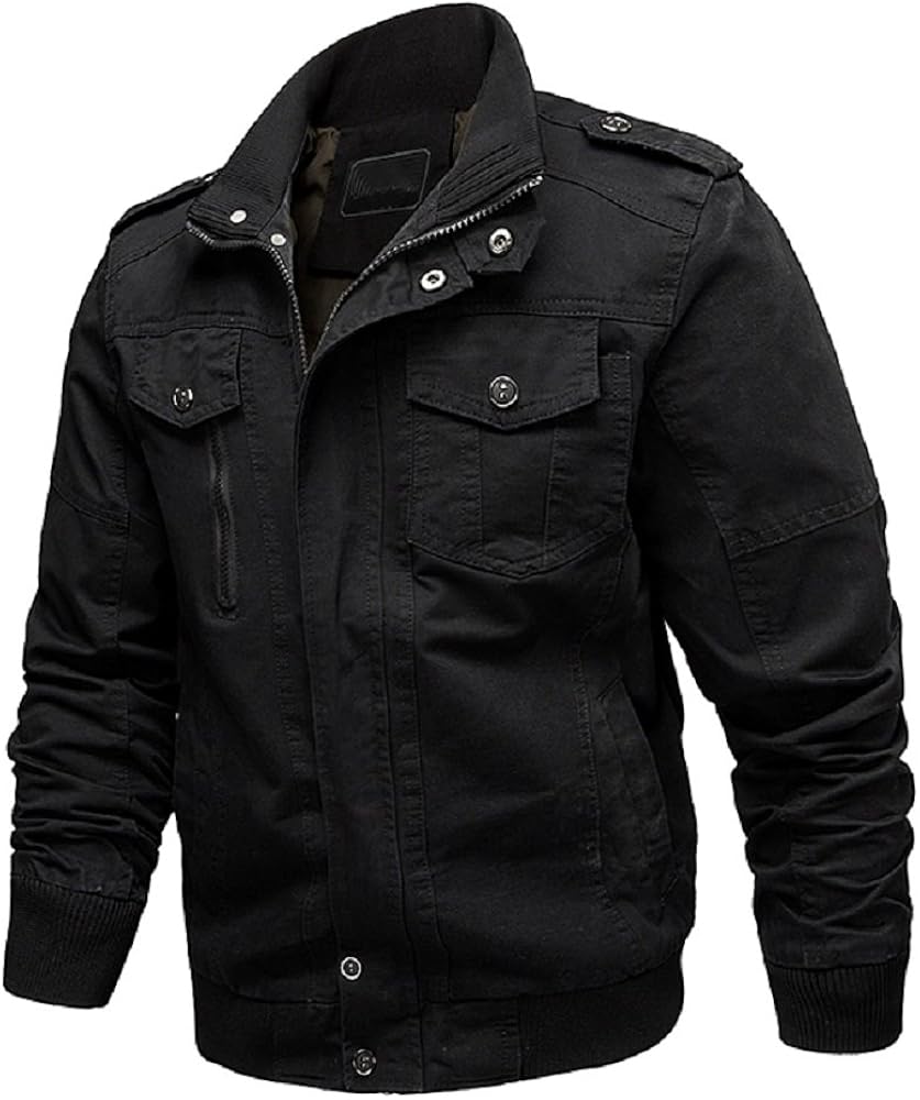 Dwar Men's Casual Long Sleeve Full Zip Outdoor Jacket with Shoulder Straps