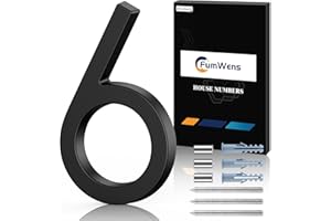 FumWens 6 Inch Floating House Numbers for Outside, Metal Address Numbers for Outdoor, Anti-Rust Modern House Numbers with Nail Kits for Front Door Garden Mailbox, Zinc Alloy Black, 911 Visibility Signage (Black 06)