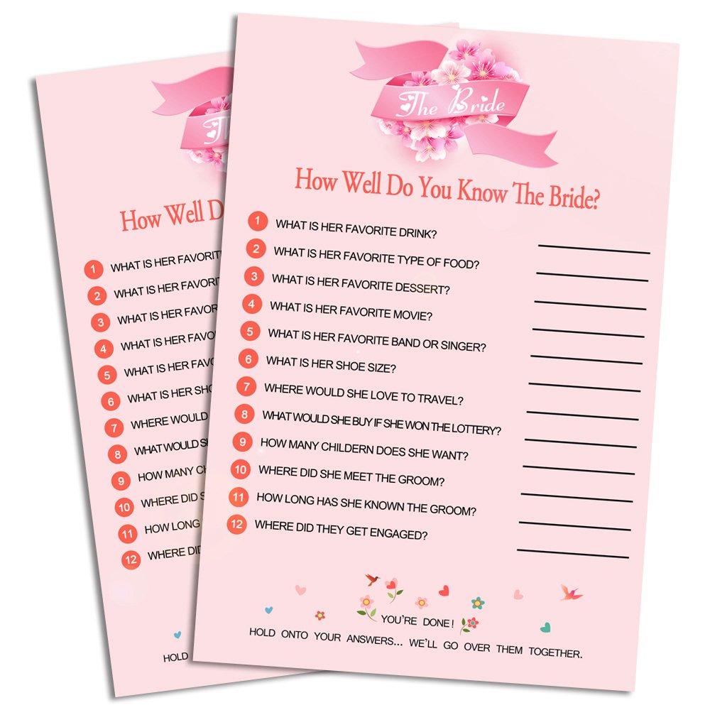 E-TING How Well Do You Know The Bride (45 Sheets) - Bridal Shower And Wedding Anniversary Games