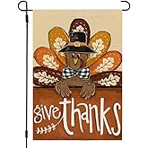 CROWNED BEAUTY Fall Thanksgiving Garden Flag 12x18 Inch Double Sided for Outside Burlap Give Thanks Turkey Seasonal Autumn Yard Decoration